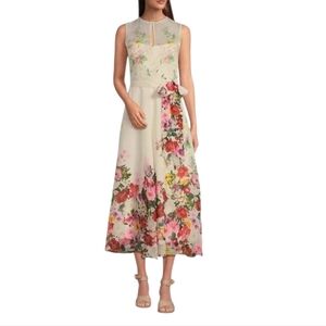 New Alex Marie Lorenzo Floral Organza Sleeveless Tie Waist Maxi Dress